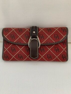 Dooney & Bourke Red Signature Continental Wallet with Brown Trim